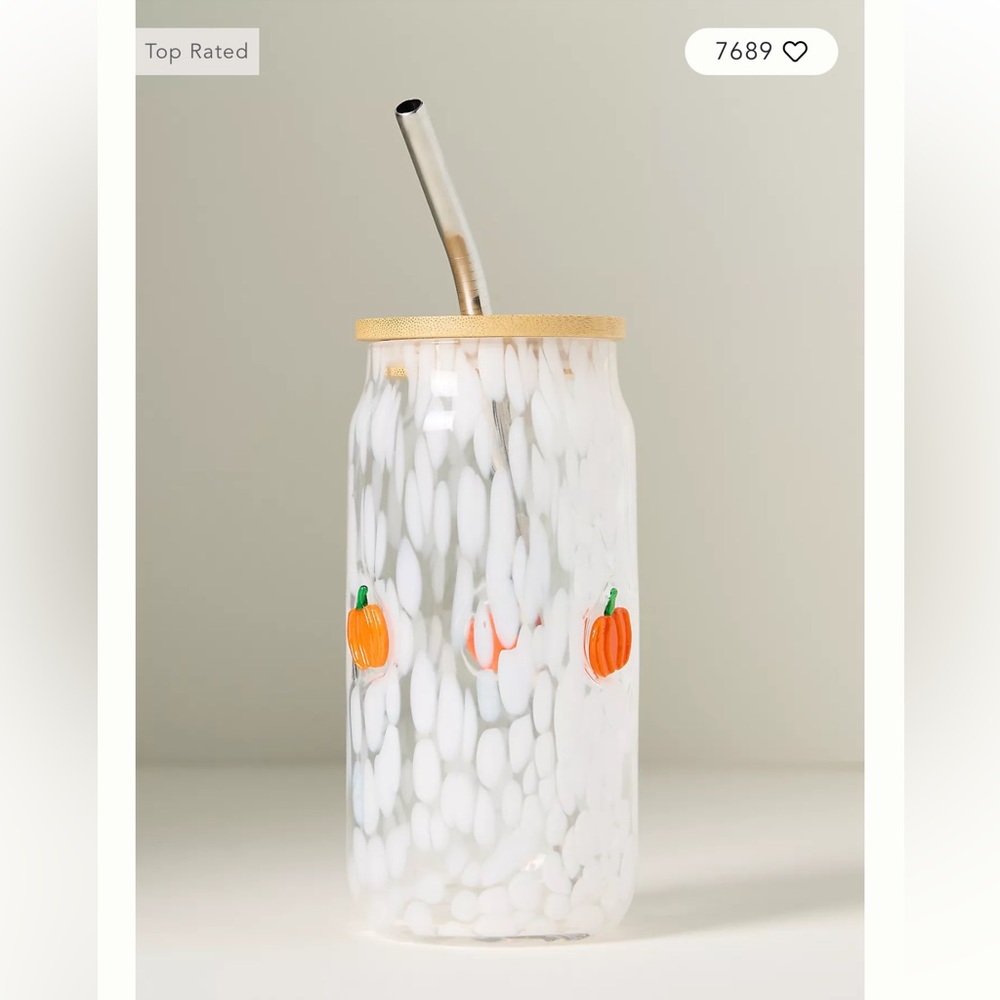 NWT Anthropologie Mystic Juice Glass Tumbler w/ Lid - Pumpkin Confetti